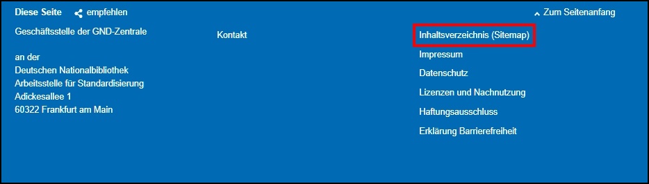 Screenshot von gnd.network - Footer-Menüpunkt "Inhaltsverzeichnis (Sitemap)" Screenshot von gnd.network - Footer-Menüpunkt "Inhaltsverzeichnis (Sitemap)"
