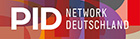 Das Logo des Projektes PID Network Deutschland. Buntes Hintergrundbild mit dem Schriftzug PID Network Deutschland.